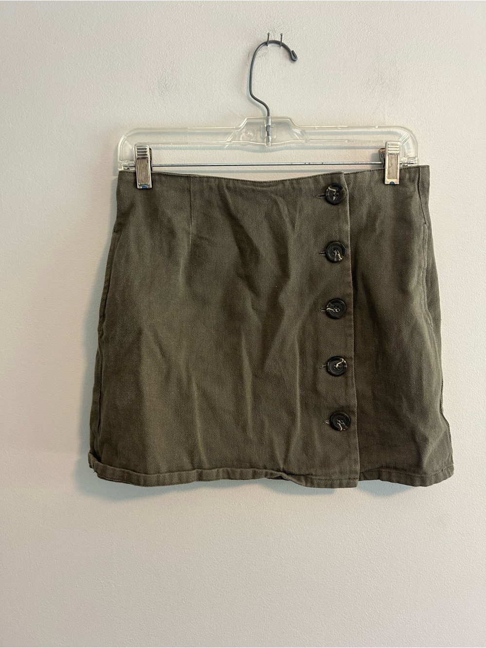 Chloe & Katie medium green denim Button-Front Mini Skirt